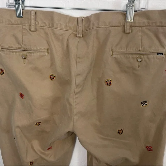 Polo Ralph Lauren Khaki Chinos Embroidered Crest Pants 36x32 Slim Fit - Picture 8 of 9